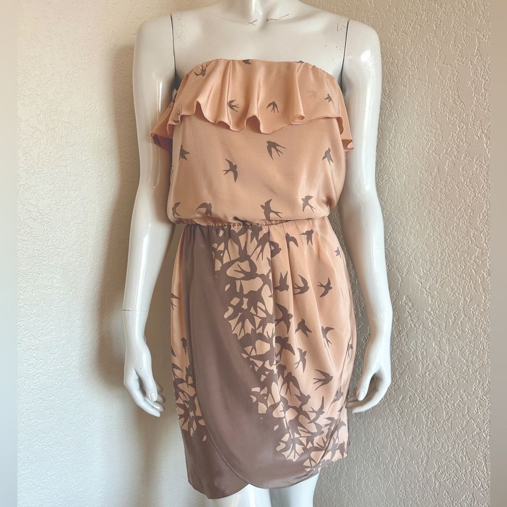 Amanda Uprichard Dress Silk Birds Strapless Size M • NEW WITH TAGS •